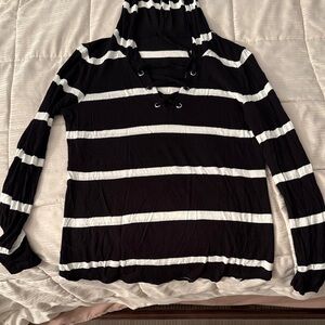Striped Black and White Hoodie Sweatshirt